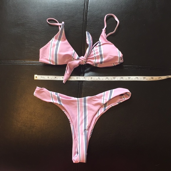 Striped pink thong bikini NWOT - Picture 4 of 4